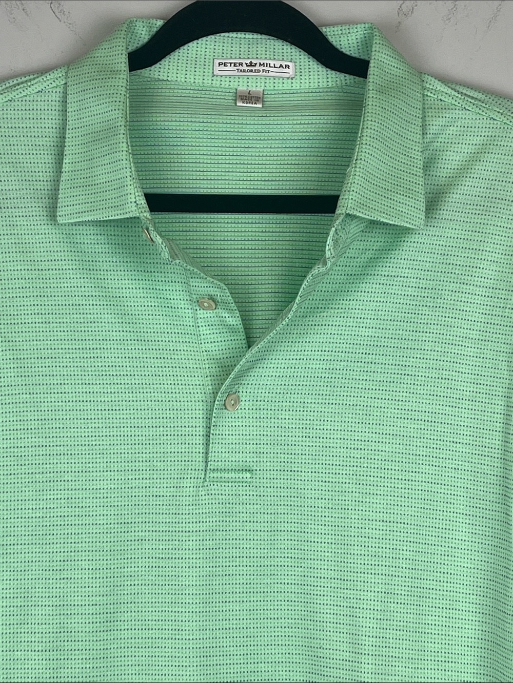 Peter Millar 100% cotton Tailored Fit Light Mint Green Polo Shirt Size Large